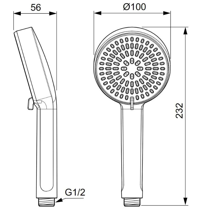 Pară de duș Ideal Standard Idealrain Alu+, 2 jeturi, 10 cm, crom